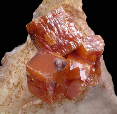 Wulfenite on Calcite with Descloizite from Sierra de Los Lamentos, Chihuahua, Mexico