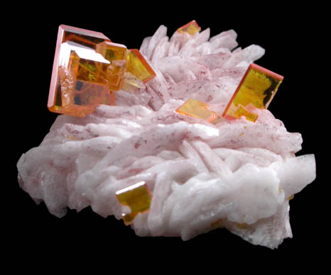 Wulfenite on Barite from Rowley Mine, 20 km northwest of Theba, Painted Rock Mountains, Maricopa County, Arizona