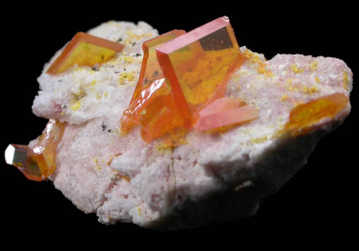 Wulfenite with Mimetite on Barite from Rowley Mine, 20 km northwest of Theba, Painted Rock Mountains, Maricopa County, Arizona