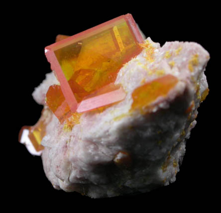 Wulfenite with Mimetite on Barite from Rowley Mine, 20 km northwest of Theba, Painted Rock Mountains, Maricopa County, Arizona