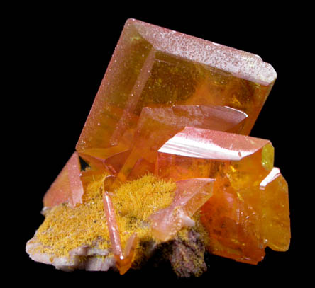 Wulfenite with Mimetite on Barite from Rowley Mine, 20 km northwest of Theba, Painted Rock Mountains, Maricopa County, Arizona