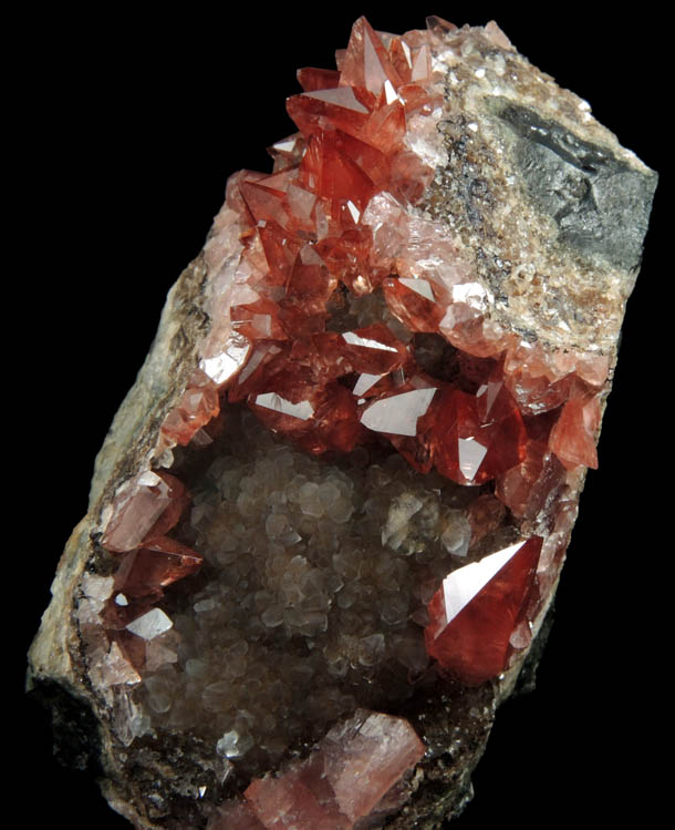 Rhodochrosite over Quartz from Uchucchaqua Mine, Oyon Province, Lima Department, Peru