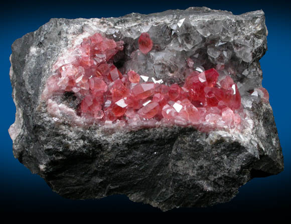 Rhodochrosite on Quartz from Uchucchaqua Mine, Oyon Province, Lima Department, Peru