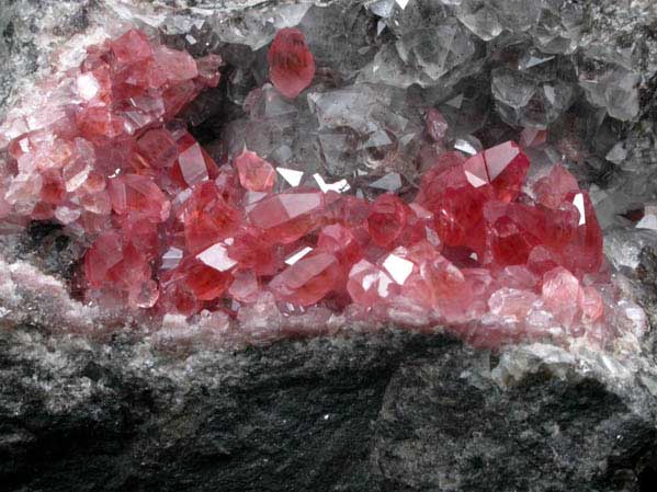 Rhodochrosite on Quartz from Uchucchaqua Mine, Oyon Province, Lima Department, Peru