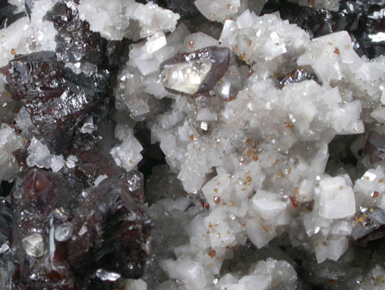 Sphalerite on Dolomite with Calcite from Elmwood Mine, Carthage, Smith County, Tennessee