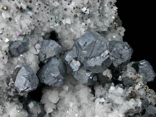 Galena on Dolomite with Chalcopyrite and Calcite from Sweetwater Mine, Viburnum Trend, Reynolds County, Missouri