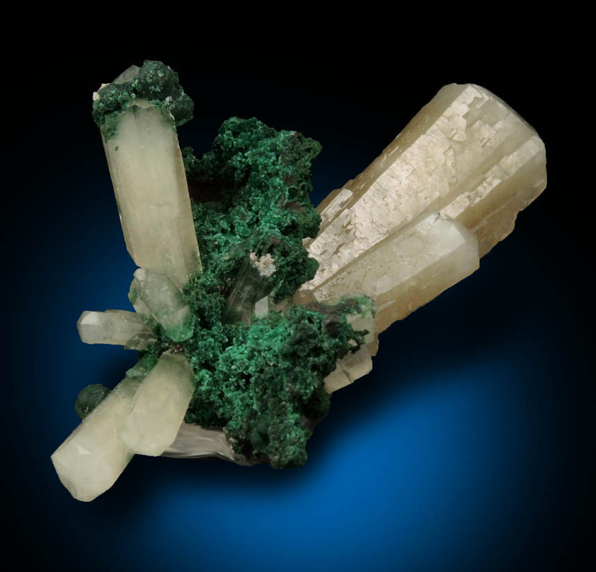 Aragonite var. Tarnowitzite with Malachite from Tsumeb Mine, Otavi-Bergland District, Oshikoto, Namibia