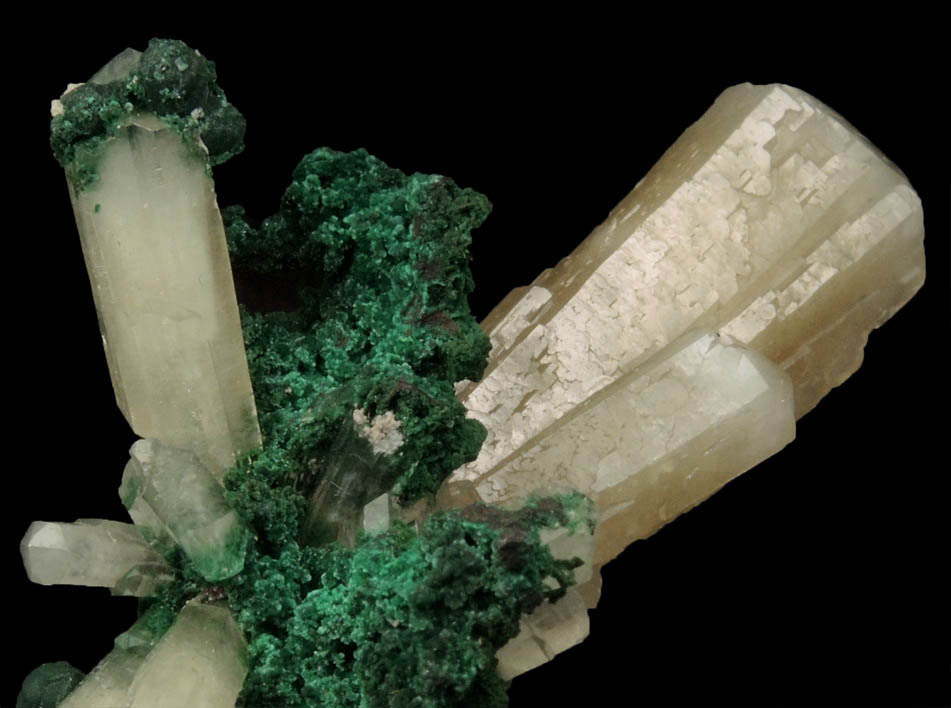 Aragonite var. Tarnowitzite with Malachite from Tsumeb Mine, Otavi-Bergland District, Oshikoto, Namibia