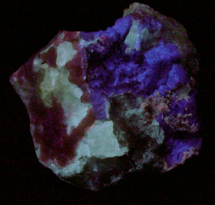 Calcite, Barytocalcite, Witherite, Fluorite (4 color fluorescent) from Boundary Flat, Rampgill Mine, Nenthead, Alston Moor, Cumbria, England