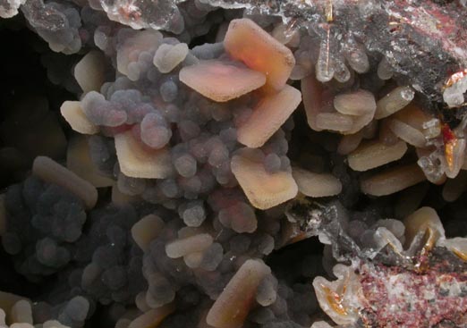 Wulfenite coated with drusy Quartz on Hemimorphite from Finch Mine (Barking Spider Mine), north of Hayden, Banner District, Gila County, Arizona