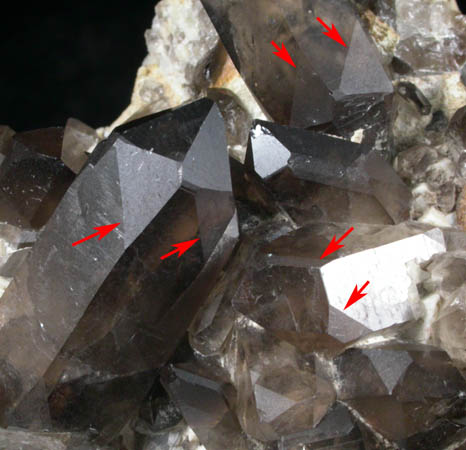 Quartz var. Smoky Quartz (Dauphin-law twins) on Microcline from Moat Mountain, west of North Conway, Carroll County, New Hampshire