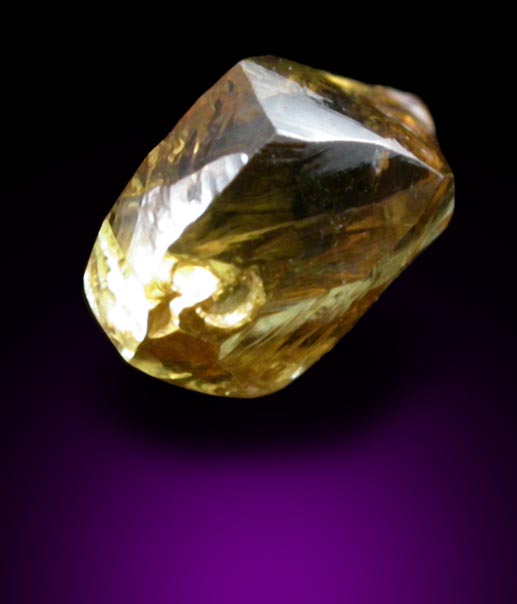 Diamond (0.91 carat cuttable fancy-intense-yellow elongated crystal) from Oranjemund District, southern coastal Namib Desert, Namibia