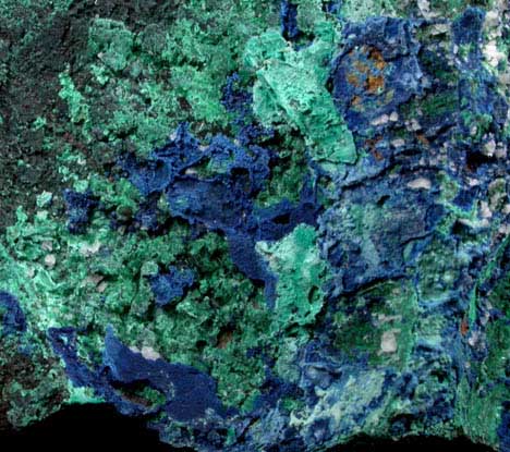 Azurite and Malachite epimorph after Calcite from Airthrey Hill Mine, Stirlingshire, Scotland