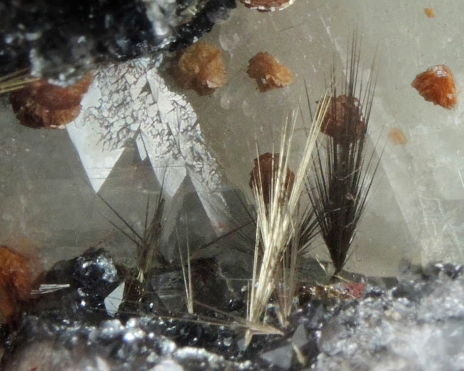 Millerite with Calcite, Quartz, Ankerite, Hematite from Sterling Mine, Antwerp, Jefferson County, New York