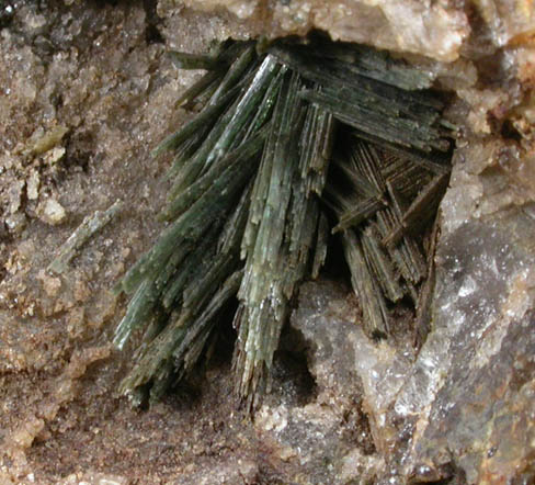 Actinolite on Quartz with Pyrrhotite and Pyrite from Acton Silver Mining District, York County, Maine