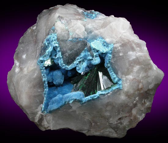 Shattuckite and Malachite on Quartz from Kandesei, Kaokoveld, Namibia