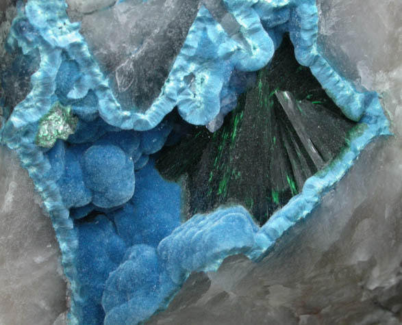 Shattuckite and Malachite on Quartz from Kandesei, Kaokoveld, Namibia