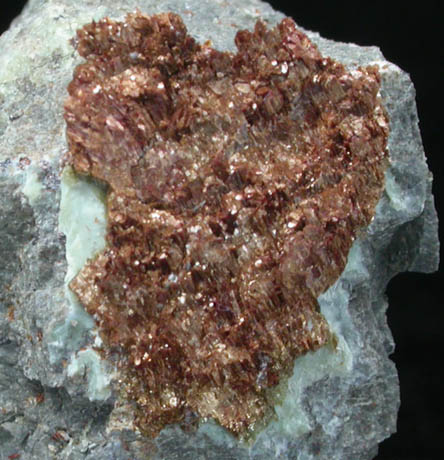 Pyroaurite on Serpentine from Setters Quarry, Shetland Islands, Scotland