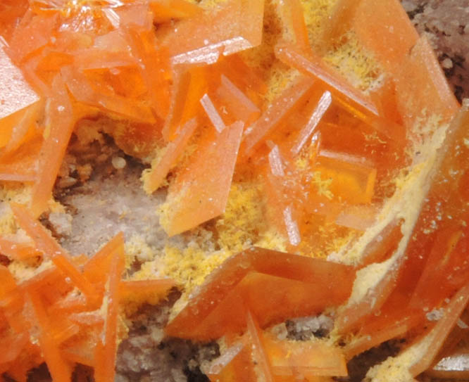 Wulfenite with Mimetite on Barite from Rowley Mine, 20 km northwest of Theba, Painted Rock Mountains, Maricopa County, Arizona