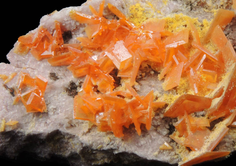 Wulfenite with Mimetite on Barite from Rowley Mine, 20 km northwest of Theba, Painted Rock Mountains, Maricopa County, Arizona