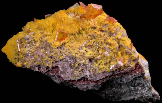 Wulfenite with Mimetite on Barite from Rowley Mine, 20 km northwest of Theba, Painted Rock Mountains, Maricopa County, Arizona