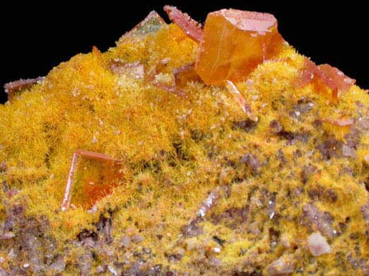 Wulfenite with Mimetite on Barite from Rowley Mine, 20 km northwest of Theba, Painted Rock Mountains, Maricopa County, Arizona