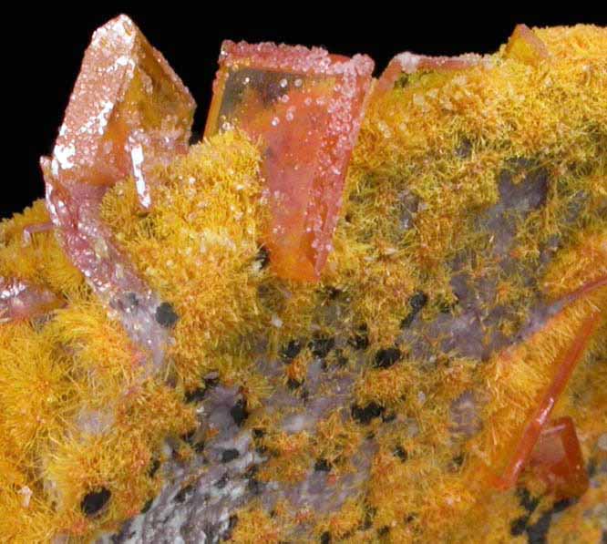 Wulfenite with Mimetite on Barite from Rowley Mine, 20 km northwest of Theba, Painted Rock Mountains, Maricopa County, Arizona