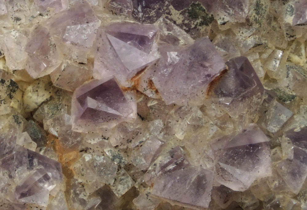 Fluorite (twinned crystals) on Quartz with Galena from Blackdene Mine, Ireshopeburn, Weardale, County Durham, England