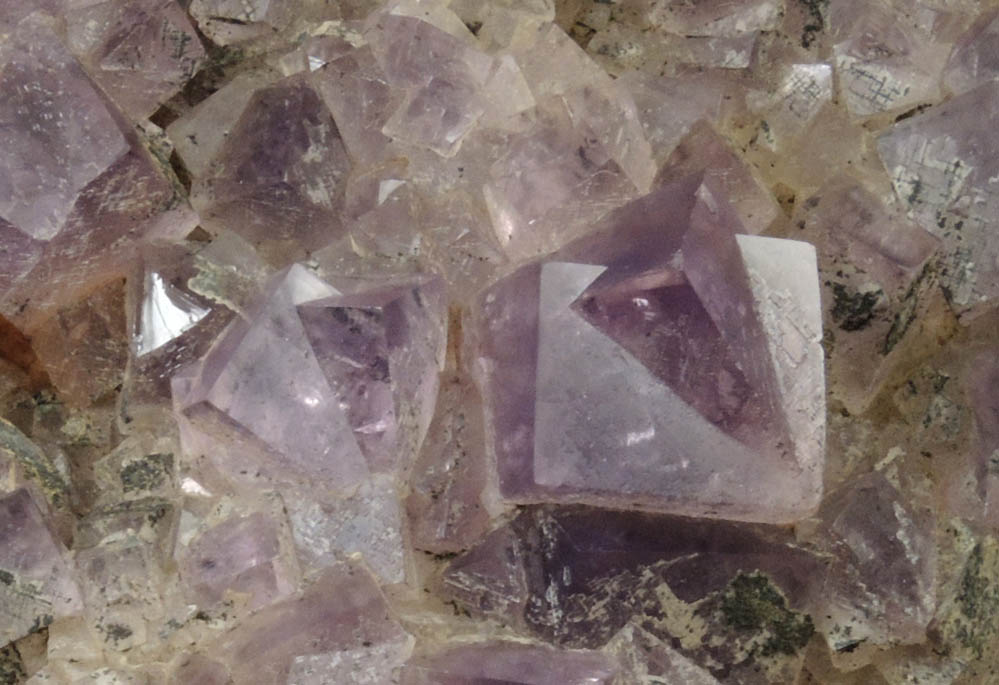 Fluorite (twinned crystals) on Quartz with Galena from Blackdene Mine, Ireshopeburn, Weardale, County Durham, England