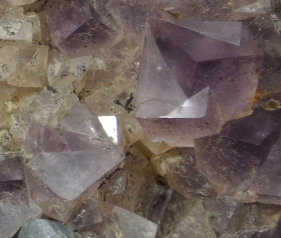 Fluorite (twinned crystals) on Quartz with Galena from Blackdene Mine, Ireshopeburn, Weardale, County Durham, England