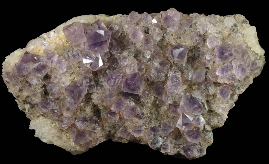 Fluorite (twinned crystals) on Quartz with Galena from Blackdene Mine, Ireshopeburn, Weardale, County Durham, England