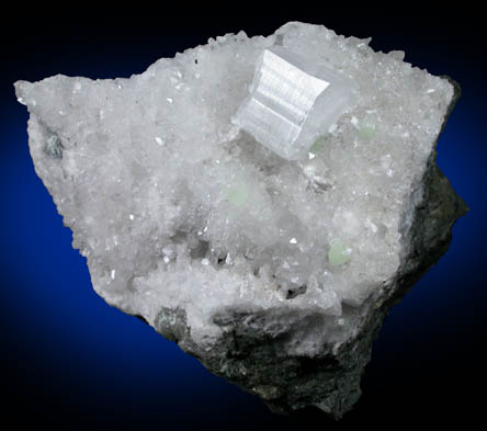 Apophyllite on Quartz with Prehnite from Prospect Park Quarry, Prospect Park, Passaic County, New Jersey