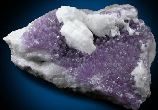 Calcite on Amethyst Quartz from Guanajuato Silver Mining District, Guanajuato, Mexico