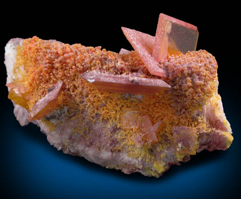 Wulfenite with Mimetite on Barite from Rowley Mine, 20 km northwest of Theba, Painted Rock Mountains, Maricopa County, Arizona