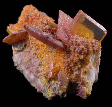 Wulfenite with Mimetite on Barite from Rowley Mine, 20 km northwest of Theba, Painted Rock Mountains, Maricopa County, Arizona