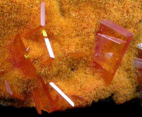 Wulfenite with Mimetite on Barite from Rowley Mine, 20 km northwest of Theba, Painted Rock Mountains, Maricopa County, Arizona