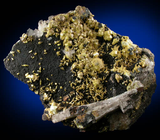 Mimetite on Barite with Psilomelane from Drygill Mine, Caldbeck Fells, Cumbria, England