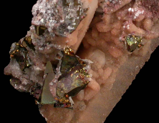 Chalcopyrite and Calcite on Quartz from Levant Mine, Pendeen, St. Just District, Cornwall, England