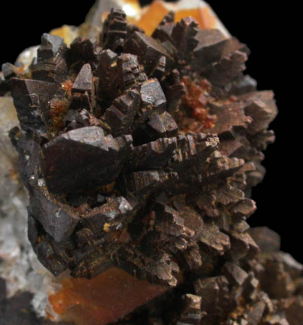 Goethite pseudomorphs after Marcasite over Fluorite from Masson Hill Quarry, Matlock, Derbyshire, England