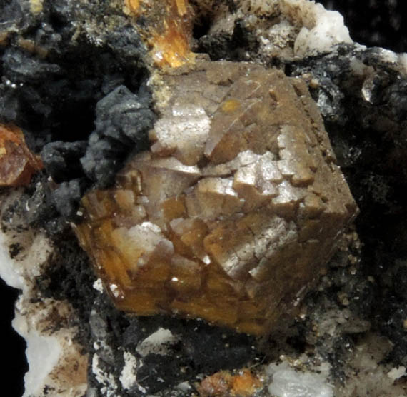 Mimetite var. Campylite on Barite with Psilomelane from Drygill Mine, Caldbeck Fells, Cumberland, England