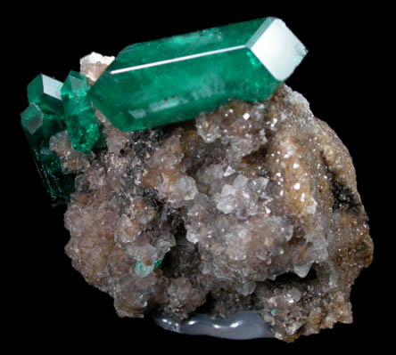 Dioptase on Quartz from Tsumeb Mine, Otavi-Bergland District, Oshikoto, Namibia