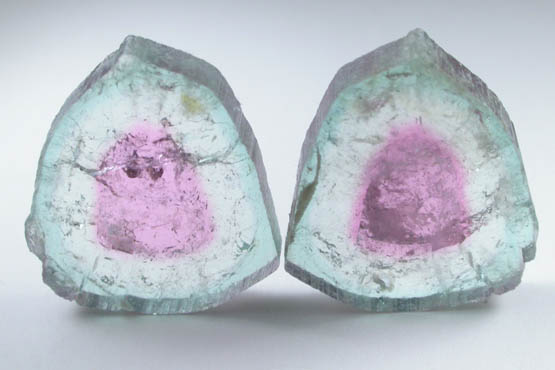 Elbaite var. Watermelon Tourmaline (pair of matched polished slices) from Minas Gerais, Brazil