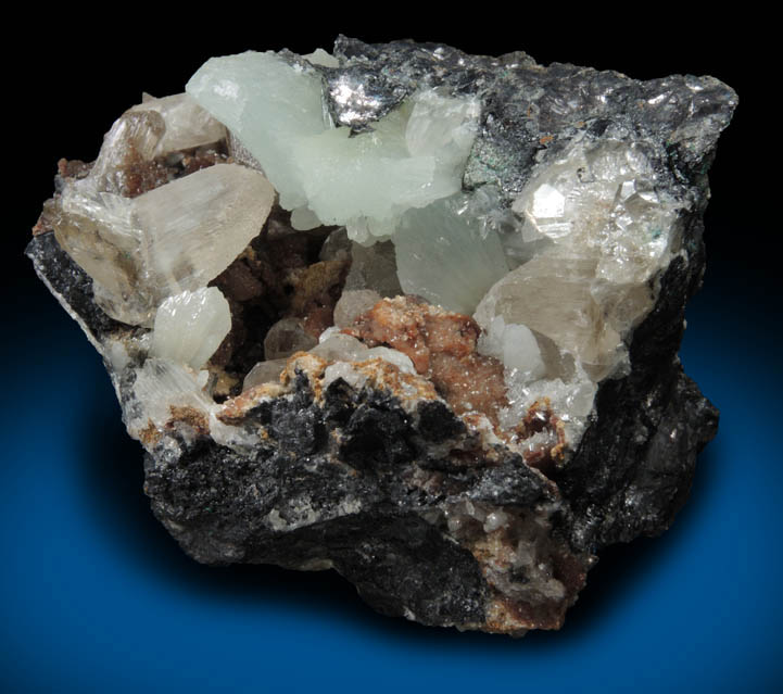 Cerussite and Smithsonite on Galena from Tsumeb Mine, Otavi-Bergland District, Oshikoto, Namibia