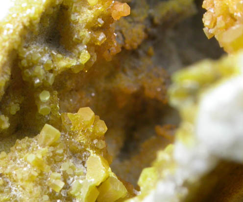 Pyromorphite on Quartz with Wulfenite from Old Luganure Mine, Shallow Adit, Glendasan, County Wicklow, Ireland