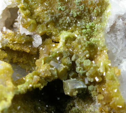 Pyromorphite on Quartz with Wulfenite from Old Luganure Mine, Shallow Adit, Glendasan, County Wicklow, Ireland