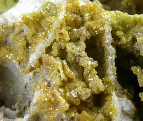 Pyromorphite on Quartz from Old Luganure Mine, Shallow Adit, Glendasan, County Wicklow, Ireland