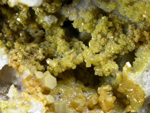 Pyromorphite on Quartz from Old Luganure Mine, Shallow Adit, Glendasan, County Wicklow, Ireland