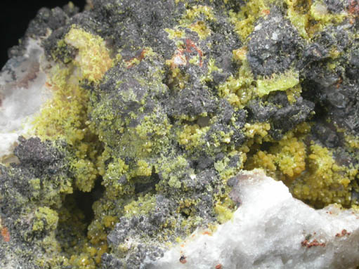 Pyromorphite and Coronadite on Quartz from Old Luganure Mine, Shallow Adit, Glendasan, County Wicklow, Ireland