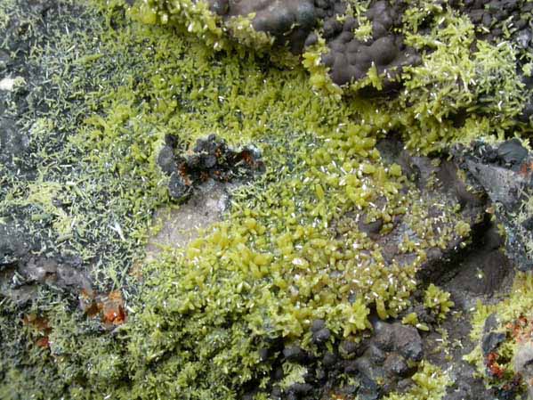 Pyromorphite and Coronadite on Quartz from Old Luganure Mine, Shallow Adit, Glendasan, County Wicklow, Ireland