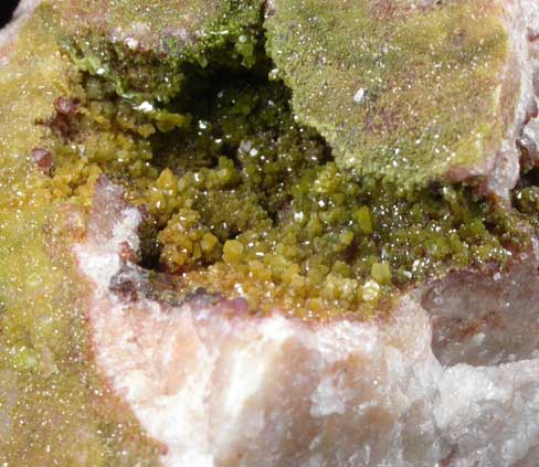 Pyromorphite on Quartz from Old Luganure Mine, Shallow Adit, Glendasan, County Wicklow, Ireland